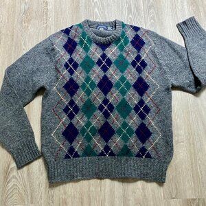 1 Vint. Men Fisherman Boathouse Scottish Wool Retro Grandpa Cabincore Diamond S…